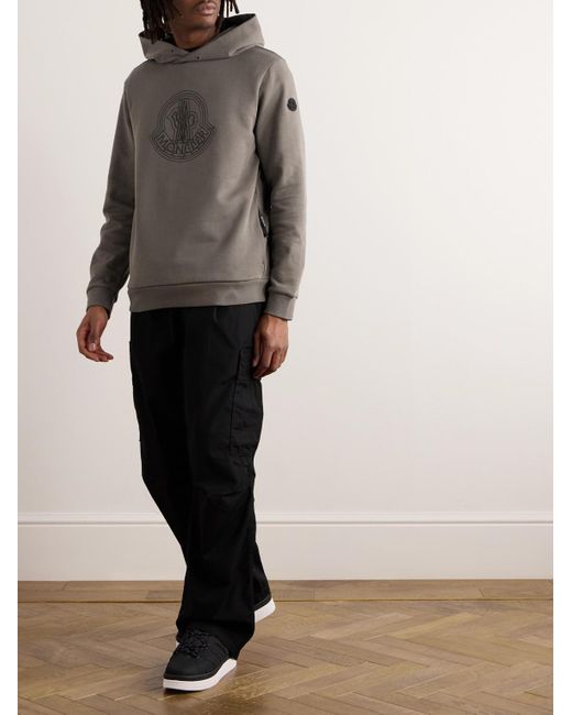 Moncler Gray Logo-appliquéd Printed Cotton-jersey Hoodie for men