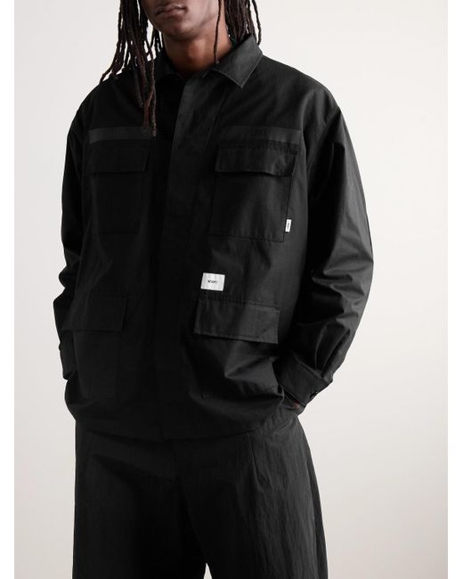 (w)taps Black Logo-embroidered Cotton-ripstop Overshirt for men