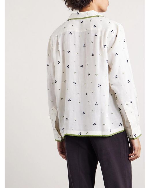Bode Natural Blackberry Patch Camp-collar Embroidered Linen Shirt for men