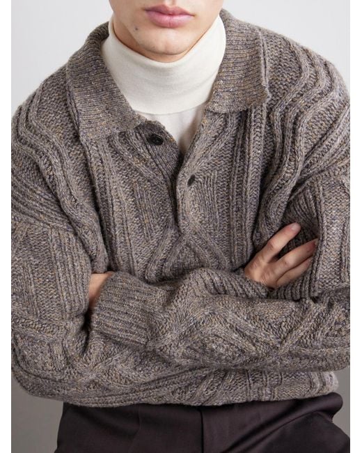 FRAME Gray Cable-Knit Wool And Cashmere-Blend Polo Sweater for men