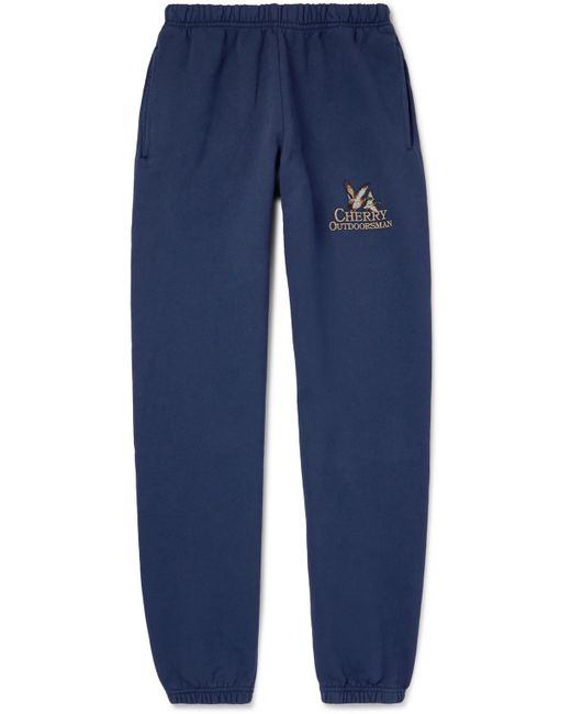 CHERRY LA Blue Tapered Logo-embroidered Cotton-jersey Sweatpants for men