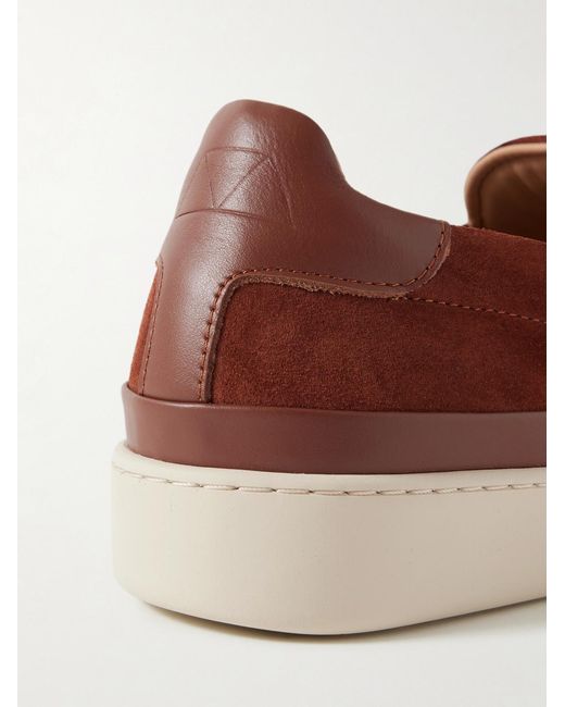 Mulo Brown Leather-Trimmed Suede Slip-On Sneakers for men