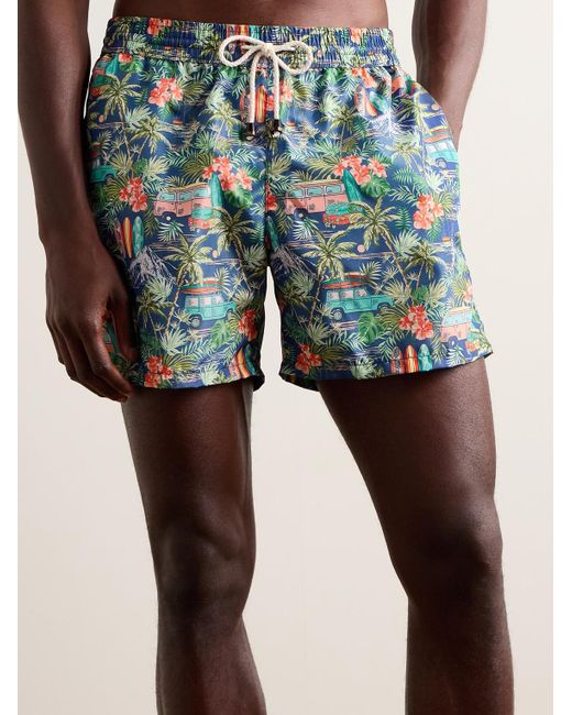 Rubinacci Blue Surfer Straight-leg Mid-length Printed Swim Shorts for men