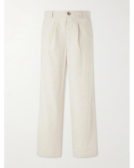 Oliver Spencer White Cotton And Linen-Blend Drawstring Trousers for men