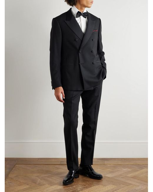 Mr P. Black Double-Breasted Slim-Fit Satin-Trimmed Virgin Wool-Twill Tuxedo Jacket for men