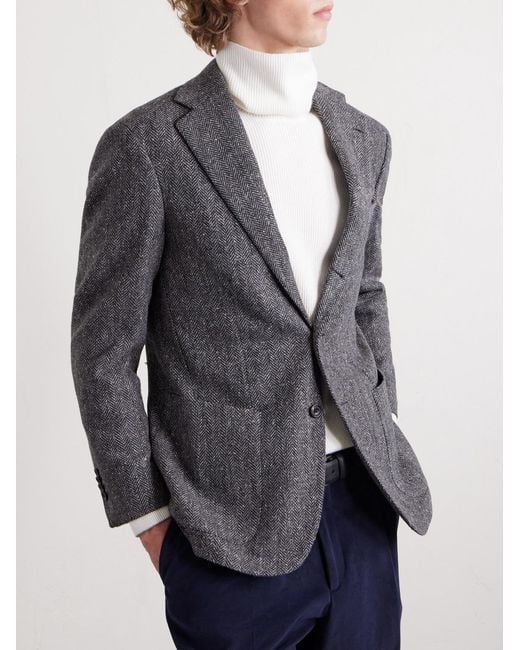 J. Mueser Black Waverly Herringbone Wool Blazer for men
