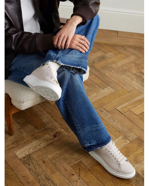 McQueen Natural Exaggerated-Sole Textured-Leather Sneakers for men