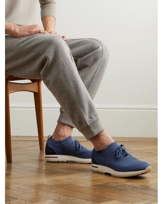 Loro Piana Blue 360 Flexy Leather-Trimmed Knitted Wish Wool Sneakers for men