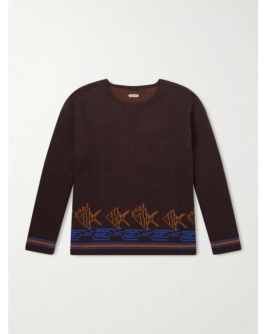 Bode Red Fish School Intarsia-knit Cotton Sweater for men