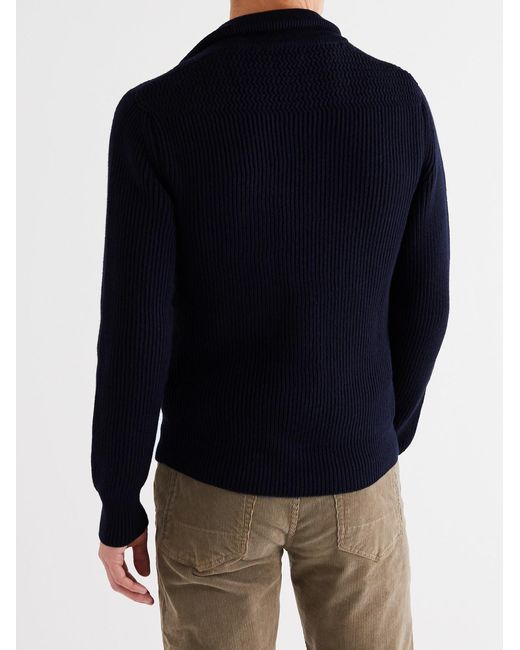 Tom Ford Blue Slim-Fit Ribbed Wool And Cashmere-Blend Cardigan for men