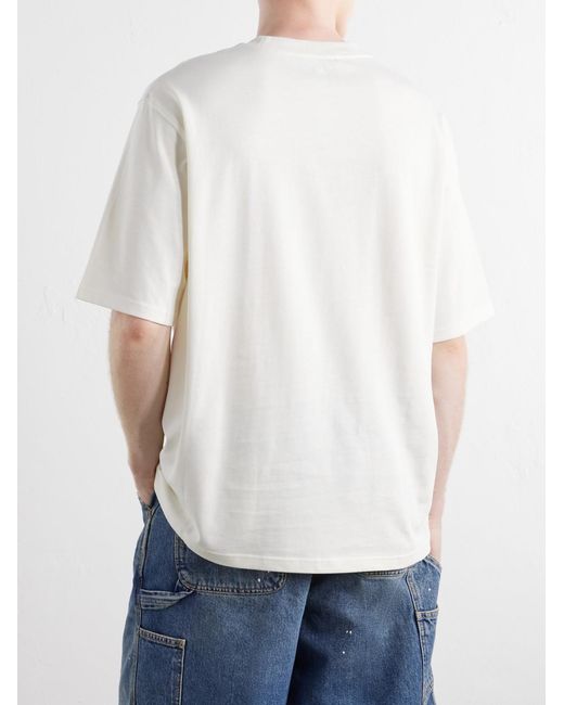 AMI White Logo-Embroidered Cotton-Jersey T-Shirt for men