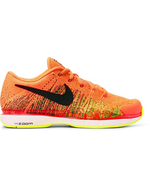 Nike Orange Zoom Vapor Flyknit Tennis Sneakers for men