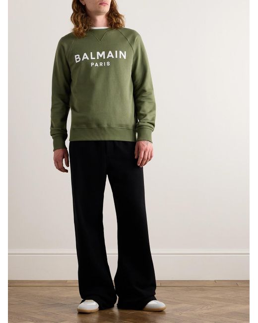 Balmain Green Logo-print Cotton-jersey Sweatshirt for men
