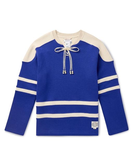 Nike Blue Bode Logo-appliquéd Striped Brushed-jersey Sweatshirt for men