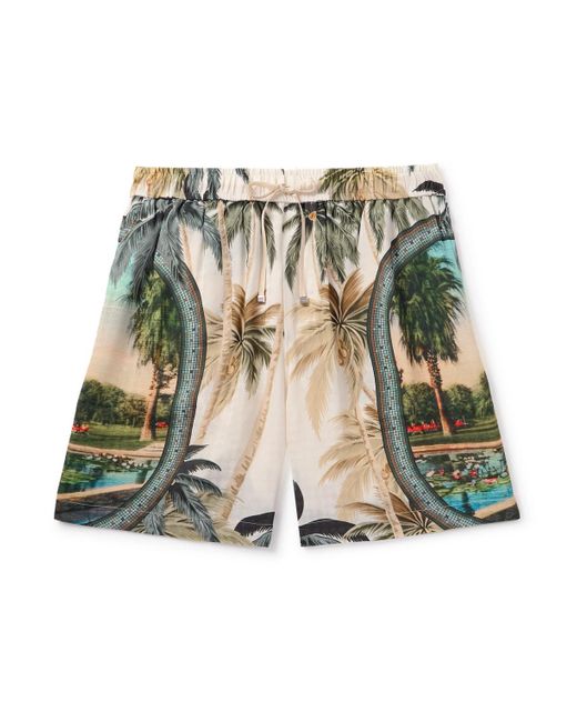 Amiri Green Paradise Straight-Leg Printed Satin Drawstring Shorts for men