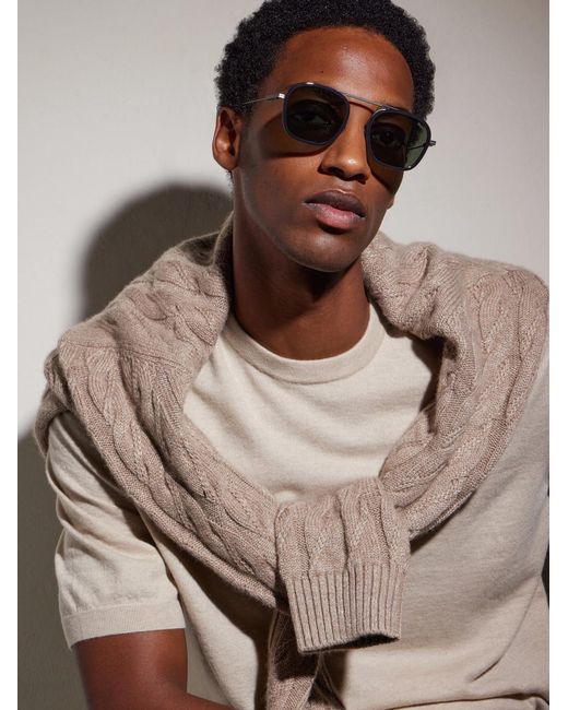 Zegna Green Round-frame Titanium Sunglasses for men