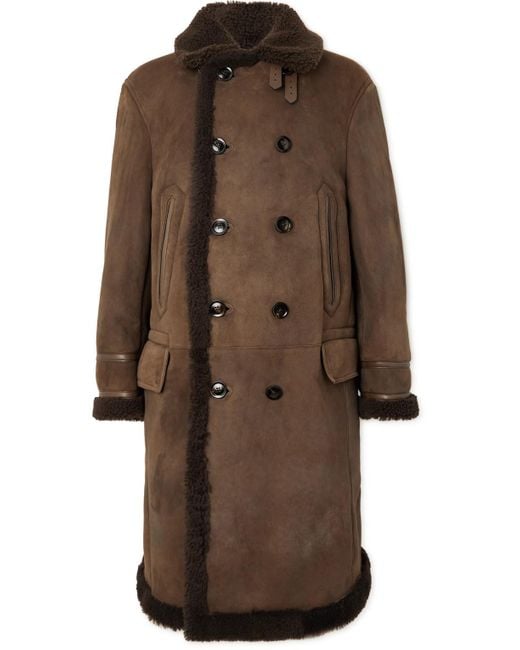 Tom Ford Brown Double-breasted Shearling Overcoat for men