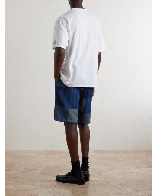 Kapital Blue Tugihagi Straight-Leg Belted Patchwork Cotton Shorts for men