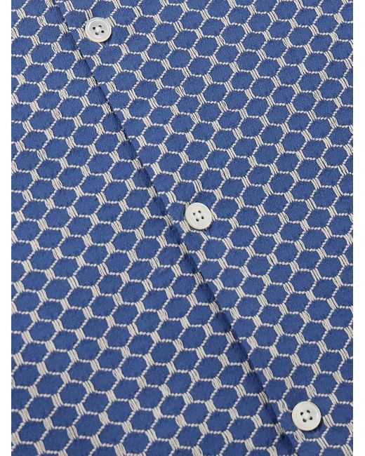 Portuguese Flannel Hemd aus Jacquard aus einer Baumwollmischung mit wandelbarem Kragen in Blue für Herren