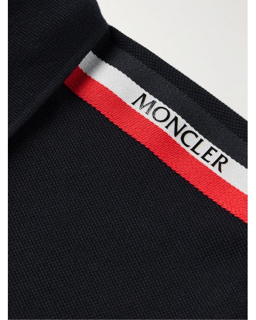 Moncler Black Logo-appliquéd Webbing-trimmed Cotton-piqué Polo Shirt for men