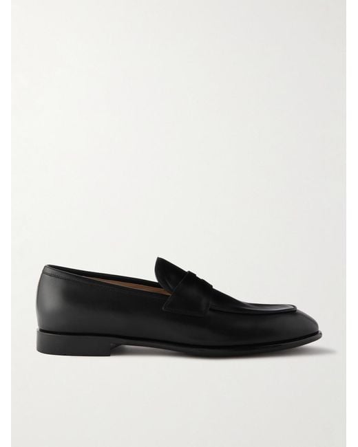 Ferragamo Black Funes Leather Penny Loafers for men