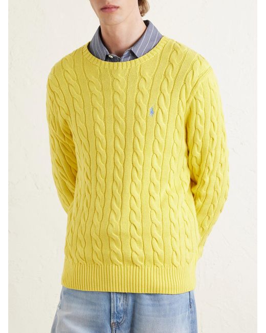 Polo Ralph Lauren Yellow Logo-Embroidered Cable-Knit Cotton Sweater for men