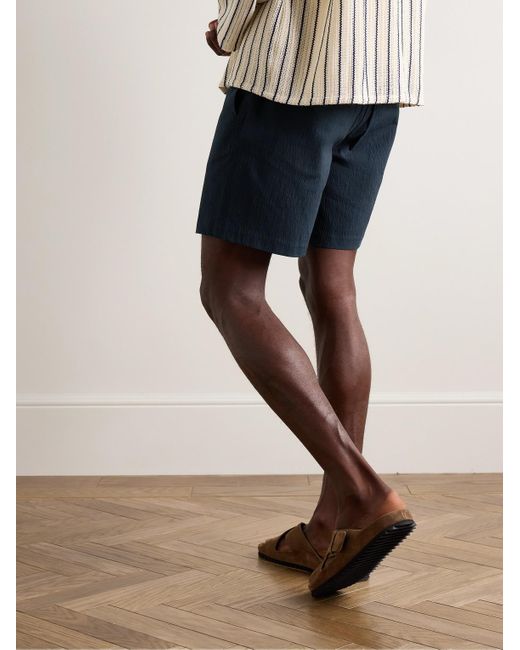 Mr P. Blue Straight-leg Cotton-blend Seersucker Shorts for men