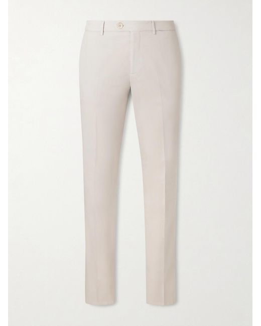 Brunello Cucinelli Natural Slim-fit Stretch-cotton Twill Trousers for men