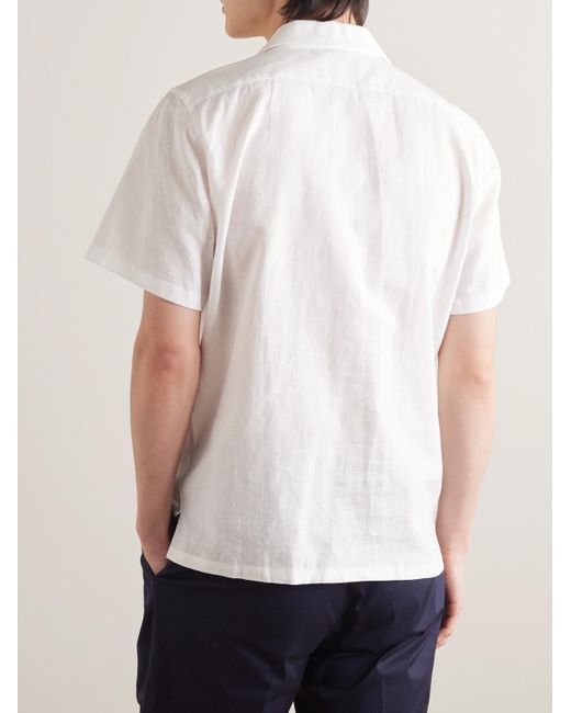 Camicia in misto lino e cotone con colletto convertibile di Richard James in White da Uomo