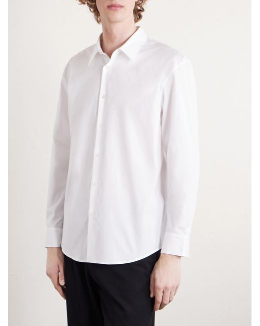 Saint Laurent White Logo-Embroidered Cotton-Blend Poplin Shirt for men