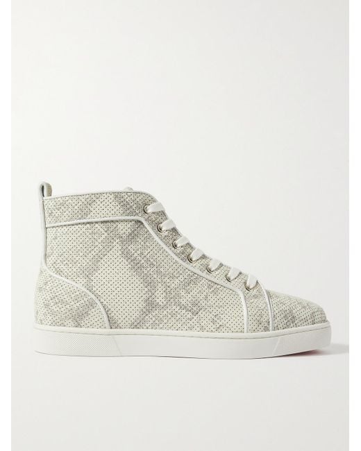 Christian Louboutin White Louis Perforated Snake-effect Leather High-top Sneakers for men