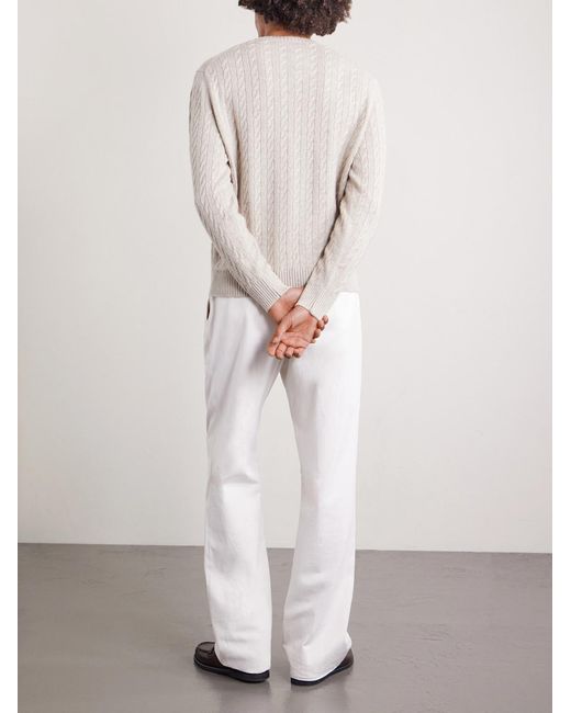 Dunhill White Cable-knit Cashmere And Linen-blend Sweater for men