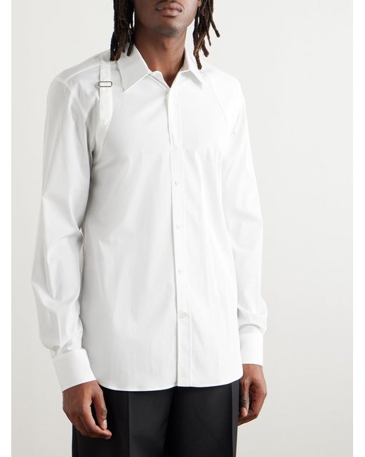 McQueen White Slim-Fit Harness-Detailed Stretch-Cotton Shirt for men