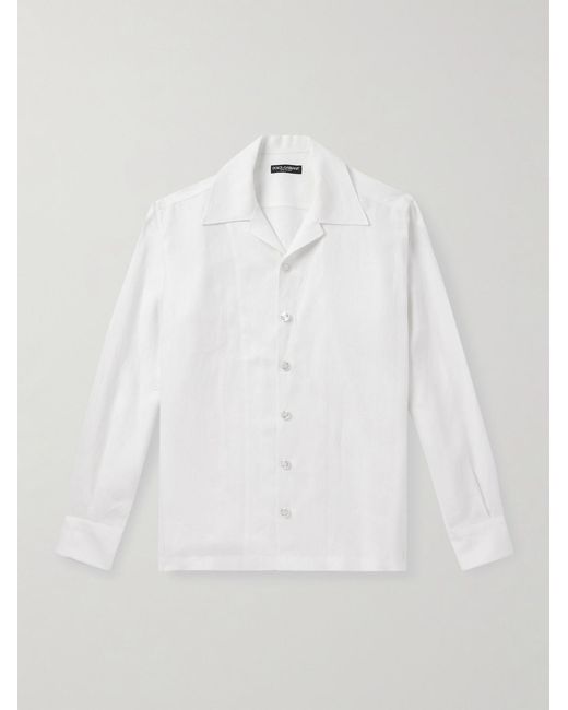 Dolce & Gabbana White Camp-collar Linen-canvas Shirt for men