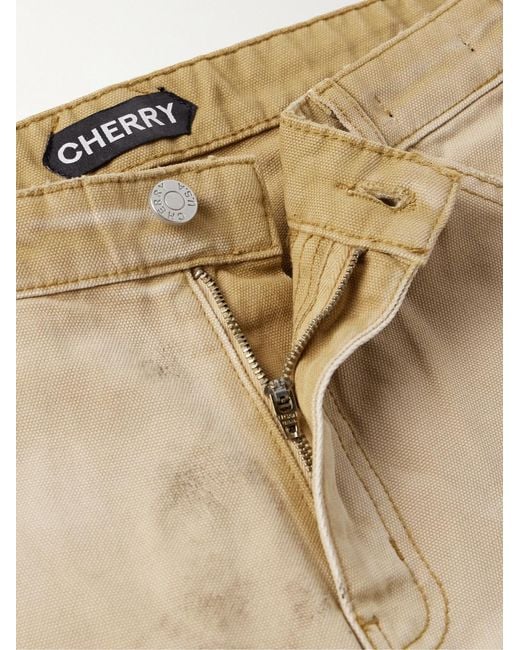 CHERRY LA Natural Straight-Leg Distressed Cotton-Canvas Trousers for men