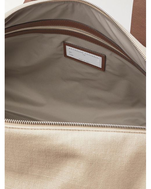Brunello Cucinelli Natural Leather-trimmed Canvas Weekend Bag for men