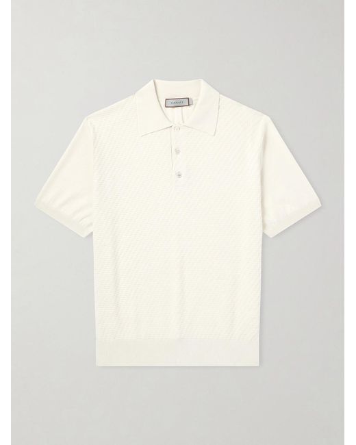 Canali White Cotton And Silk-blend Polo Shirt for men