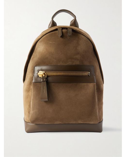 Tom Ford Brown Buckley Leather-Trimmed Suede Backpack for men