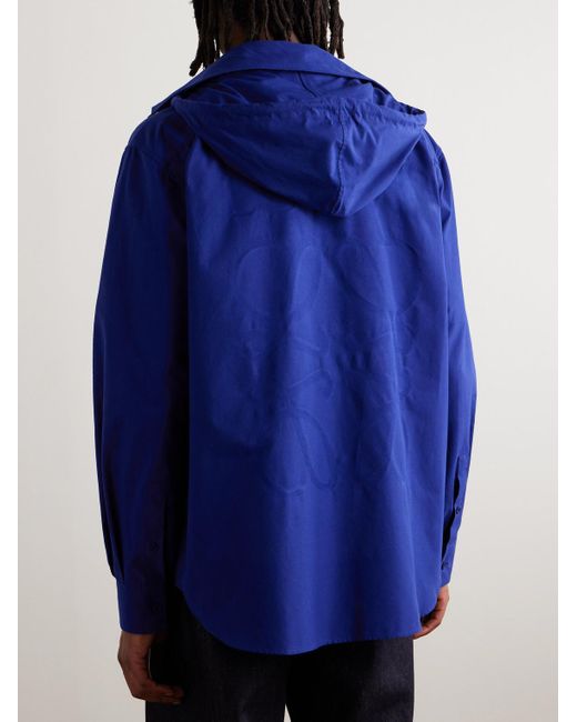 Overshirt in popeline di cotone con logo jacquard e cappuccio di Loewe in Blue da Uomo
