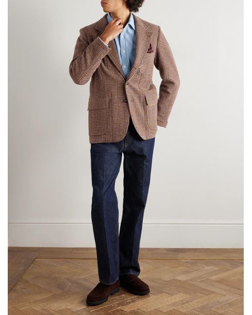 Drake's Brown Mk. Vii Games Unstructured Prince Of Wales Checked Virgin Wool Blazer for men