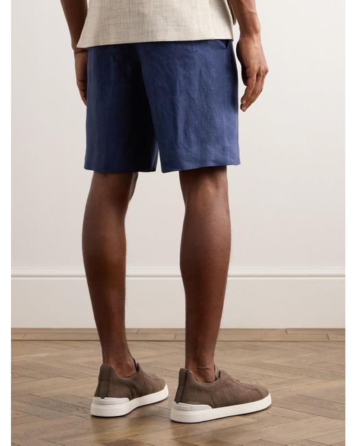 Zegna Blue Straight-leg Oasi Linen Shorts for men