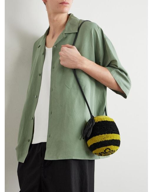 Loewe Black Paula's Ibiza Leather-trimmed Striped Raffia Bucket Bag for men