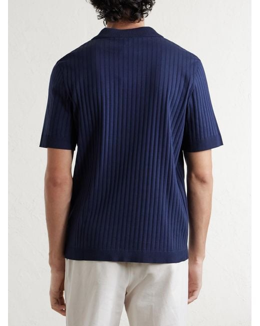 Mr P. Blue Organic Cotton Jacquard Polo Shirt for men