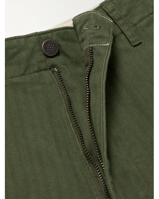 Beams Plus Green Straight-leg Herringbone Cotton Trousers for men