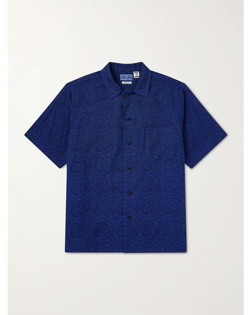 Blue Blue Japan Blue Camp-Collar Cotton-Jacquard Shirt for men