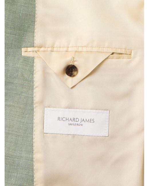 Richard James Green Hepworth Double-Breasted Herringbone Linen And Wool-Blend Suit Jacket for men