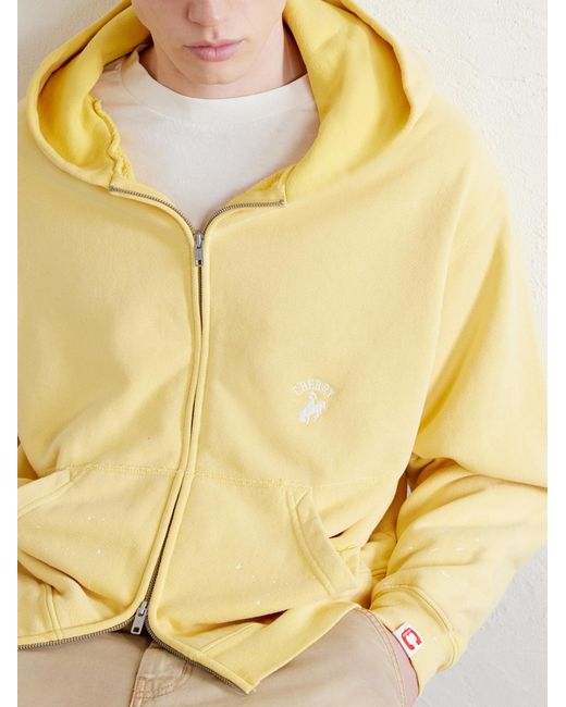 CHERRY LA Yellow Logo-Embroidered Paint-Splattered Cotton-Jersey Hoodie for men