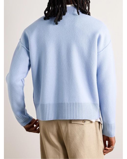 Pullover in lana vergine con logo a intarsio di AMI in Blue da Uomo