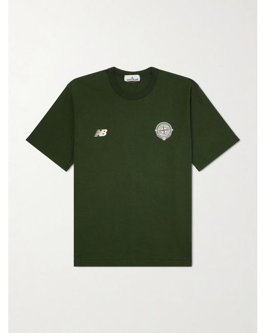 Stone Island Green New Balance Logo-Print Cotton-Jersey T-Shirt for men