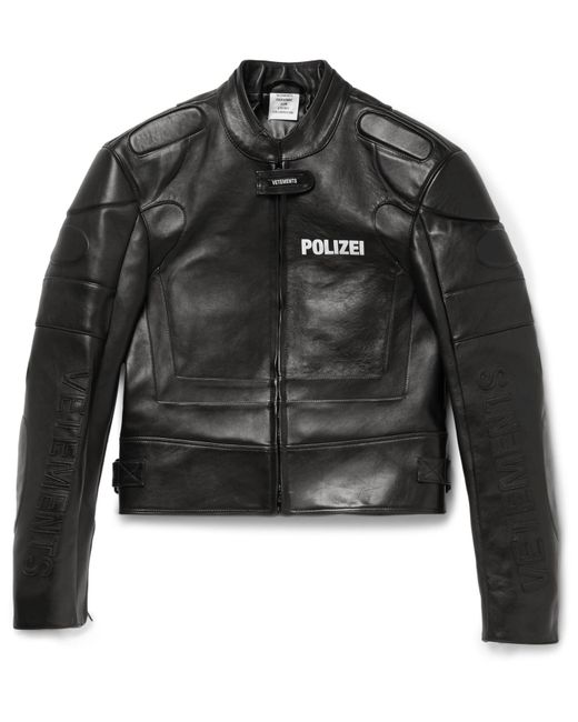 Vetements Black Polizei Panelled Leather Racing Jacket for men